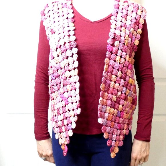 Bottle Cap Vest Size M Womens Sleeveless OOAK Handmade Pinks Retro - Picture 1 of 6